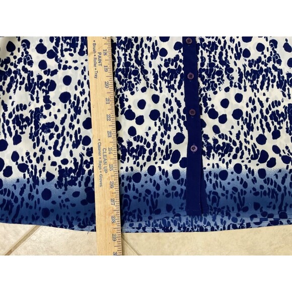Fred David Blouse Womens Plus Size 1X Blue dots Career Office Button Up - Picture 5 of 9